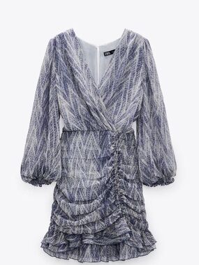 Zara blue and white abstract pattern mini dress size xs